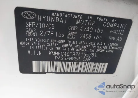 2007 Hyundai Azera Limited/Se from USA, damaged, VIN KMHFC46F97A155781